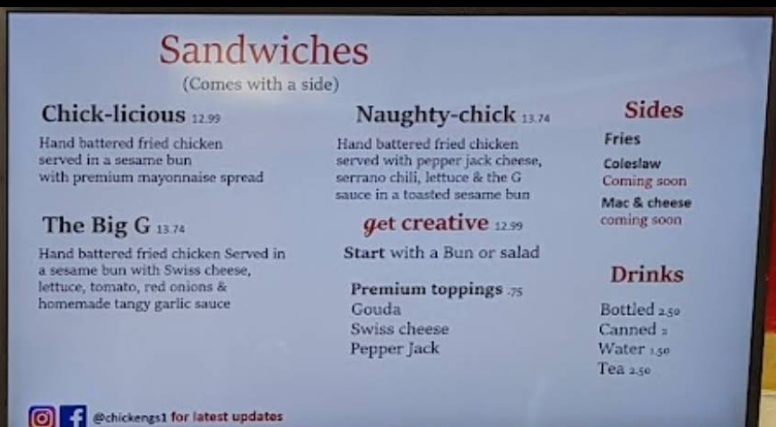 Chicken G’s Restaurant Menu | Best Fried Chicken & Fast Food in ...